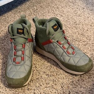 Teva Quilted Olive Green and Rust High-Top Sneakers